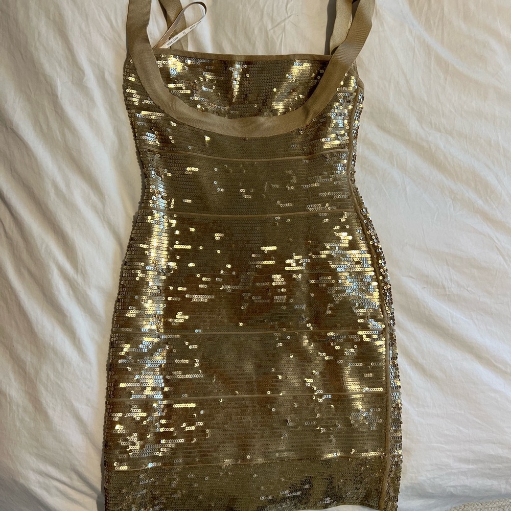 Hervè Leger Gold Sequin Dress - Picture 3 of 6